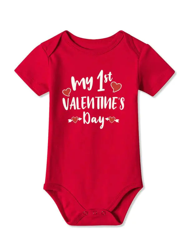 BesserBay Valentines Day Baby Short Sleeve Bodysuit Infant First Valentines Heart Red Onesie 6-9 Months