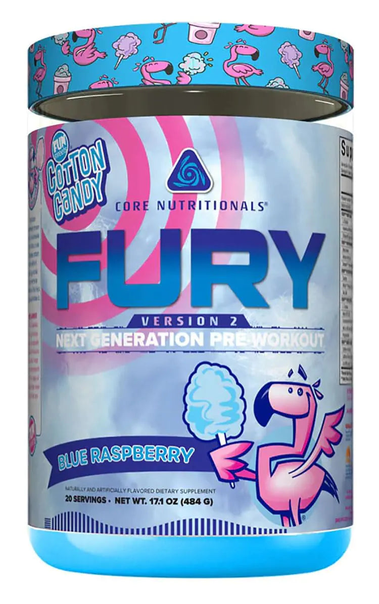 Core Nutritionals Fury V2: Pre-Workout Powder to Maximize Performance in The Gym W/Zum-XR® Caffeine L-CItruline and Alpha GPC (40 Scoops) (Fun Sweets™ Blue Raspberry)