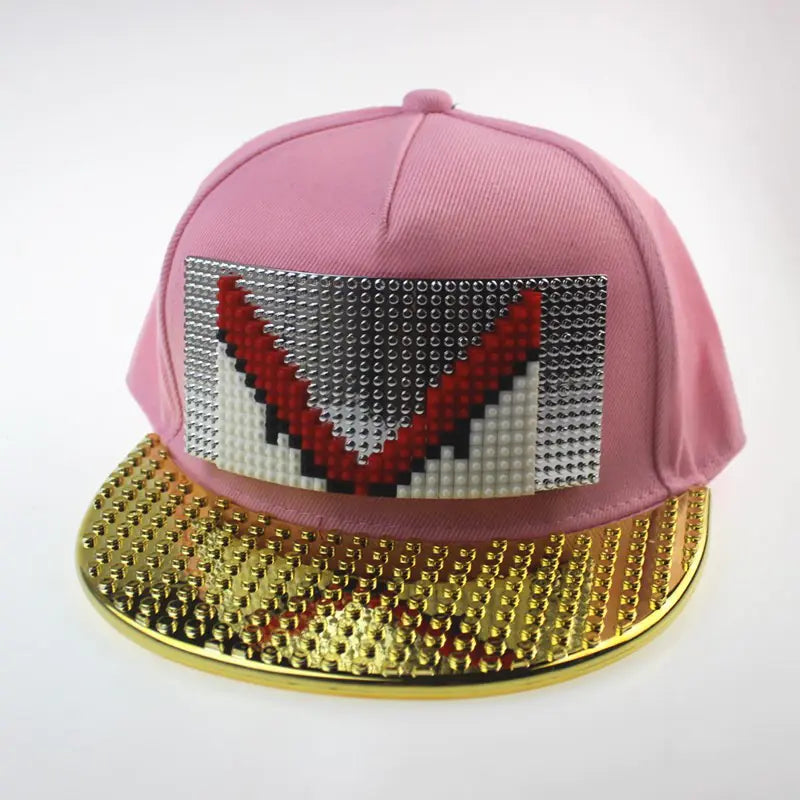 DIY Pixelated LEGO Cap in Gold and Silver Colors
