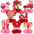 JULMELON Valentines Table Decorations Honeycomb Centerpiece 8pcs Valentines Day Centerpieces for Tables 3D Valentines Day Table Decor Heart Table Toppers for Valentines Party Decorations