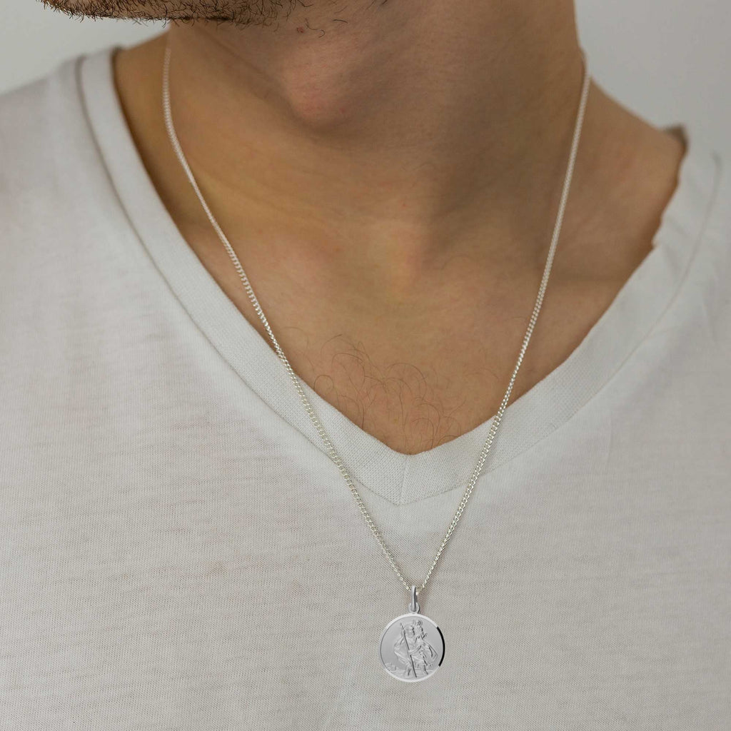 Classic St Christopher Necklace Sterling Silver 18mm
