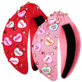 mokkia 2PCS Valentines Day Headband for Women XOXO Love Massage Heart Headband Red Pink Rhinestone Crystal Knotted Headband Valentines Day Hair Accessoroes Gifts (2PCS Valentines Headband 1)