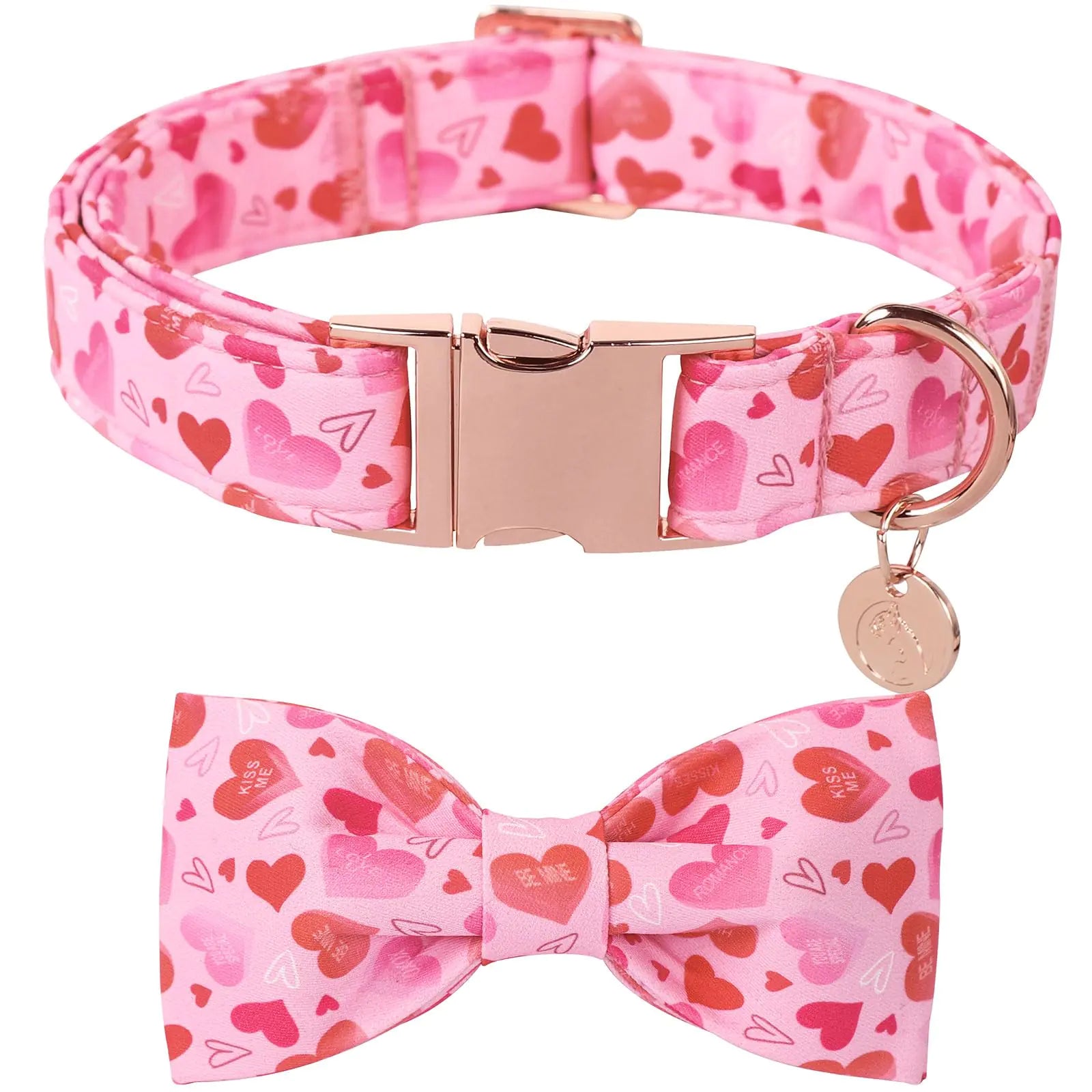 DOGWONG Valentines Day Dog Collar with Bow - Cute Heart Bowtie Dog Collars Adjustable Valentine Pink Heart Pet Collars Design Dog Collar with Quick Release Buckle for Puppy Girl Boy Female Dogs