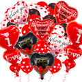 YGSEPCC Heart Balloons Valentines Day Decorations Happy Valentines Balloons Red Aad Black I Love You Mylar Foil Balloons for Romantic Night Party Decorations