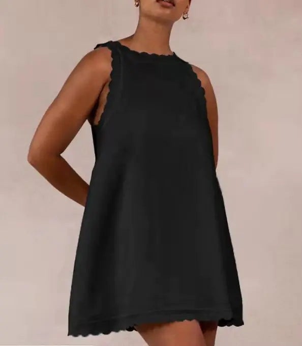 Embroidered Ruffled Women's Dress in Cotton Hemp