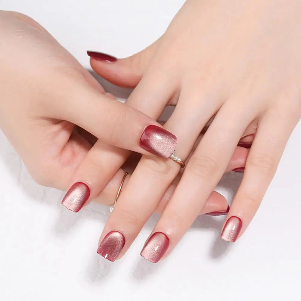 Valentine Press on Nails Short Square Rose Purple Cat Eye Press on Nails Fashion Gel Fake Nails Reusable Acrylic Fake Nails Glossy Stick on Nails for Women Girls Glue on Nails Kit Mystic Rose
