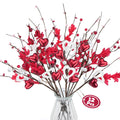 MHMJON 12 Pcs Valentines Picks Valentines Day Decorations Artificial Red Berry Stems 20 Inch Valentines Floral Picks Pink Heart Shaped Berry Picks for Valentines Day Vase Wedding Party Anniversary