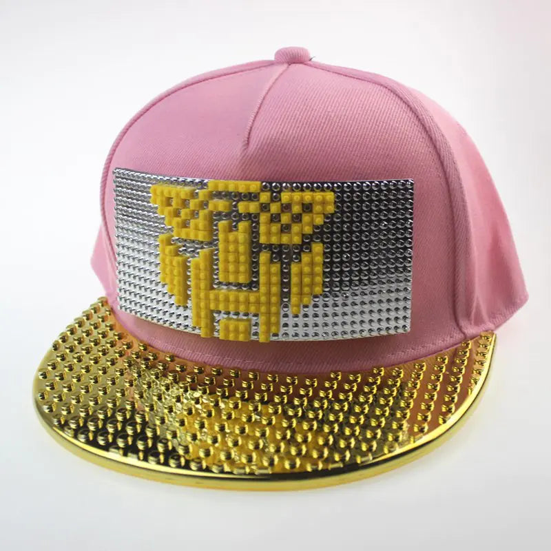 DIY Pixelated LEGO Cap in Gold and Silver Colors