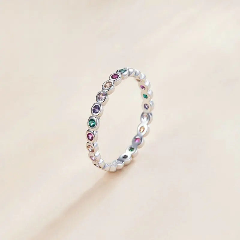 S925 Silver Colorful Zircon Rainbow Ring for Women