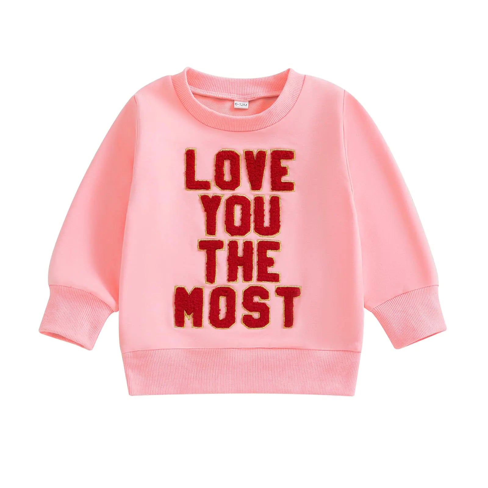 Bonangber Baby Girl Valentines Day Outfit Love Crewneck Sweatshirt Letter Long Sleeve Shirt Pullover Tops Valentines Day Clothes (V-Pink Love You The Most6-12 Months)