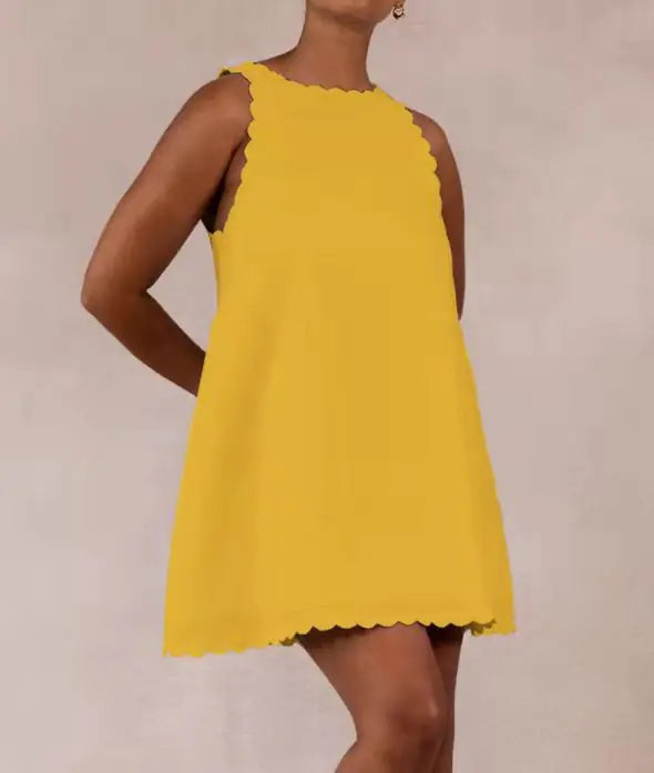 Embroidered Ruffled Women's Dress in Cotton Hemp