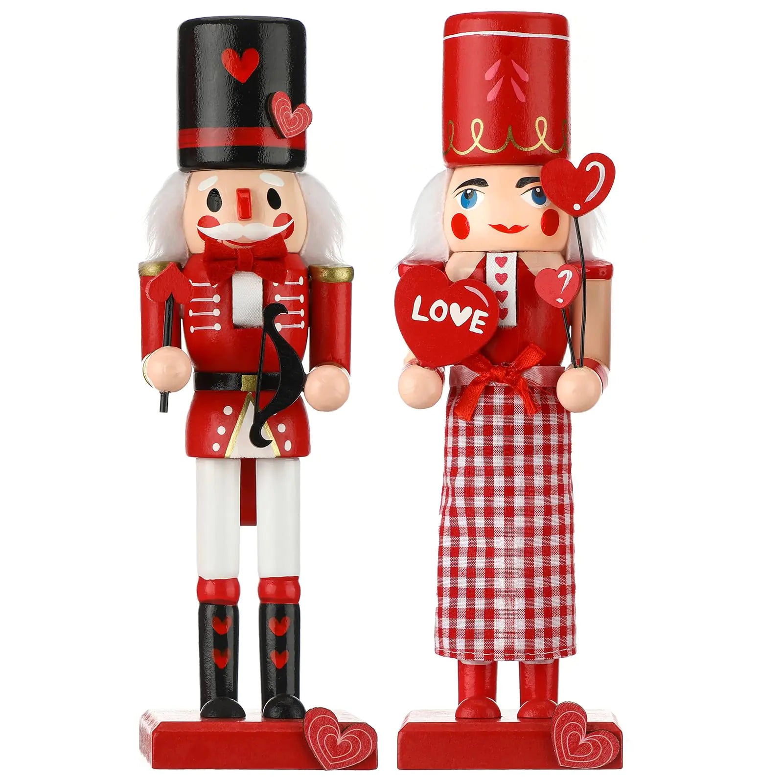 RattanView 2 Pcs 10 Valentines Day Nutcracker Figures Red Heart Creative Soldier Nutcracker Wooden Love Nutcracker for Valentines Day Table Decor
