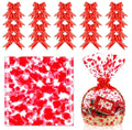 20 Pieces Large Valentines Day Clear Basket Bags with 20 Pieces Bows Ribbon 23 x 35 Inches Valentine Cellophane Bags Heart Cellophane Pull Bow Wrap for Baskets Weddings Bridal or Baby Showers