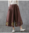 Summer Retro Hemp Embroidered Flower Pants for Women