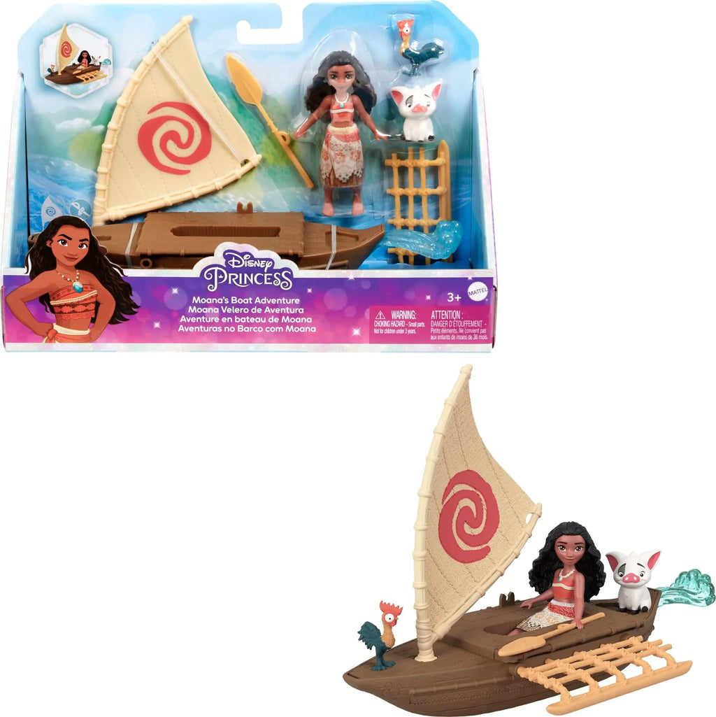 Mattel Disney Princess Toys Moana Small Doll & Floating Boat with 2 Friend Figures Inspired by Disney Movies