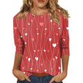 Valentines Shirt Womens Valentines Shirt Womens Cotton Tops 3/4 Sleeve Crewneck Cute Shirts Casual Print Trendy Concert Outfits for Women 3/4 Sleeve Tops Length T Shirt RedL