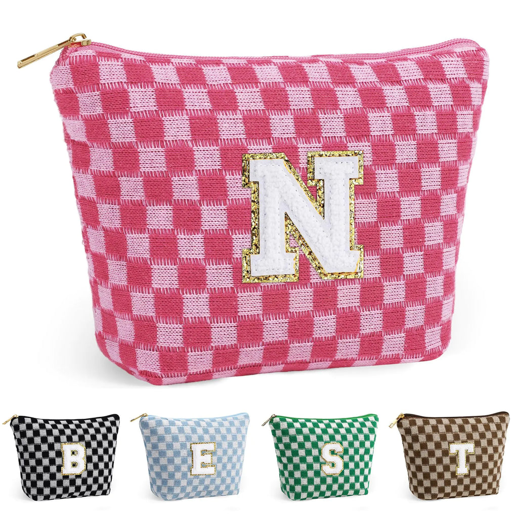 YOOLIFE Valentines Day Gifts - Gifts for Women Girlfriend Gifts Valentines Day Gifts for Her Mom Gifts Friend Gifts Birthday Gifts for Women Girls Gifts Ideas Checkered Makeup Bag Pink Bag N