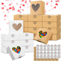 Sinmoe 50 Pcs Valentine Party Favors Gift Boxes Heart Shaped Candy Boxes with Window Bulk Valentines Day Bakery Treats Boxes Kraft White and Brown Packaging Boxes with Stickers for Wedding