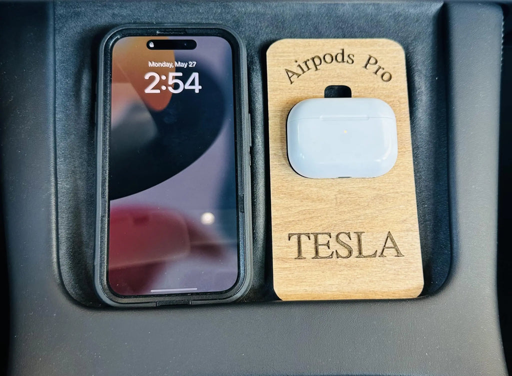 Generic Tesla AirPods Pro Wooden Holder for Apple AirPods Pro Gen1/Gen2 mag Safe Charging. Fits All Tesla Model 3YSX ad CT Vehicles Light Cherry
