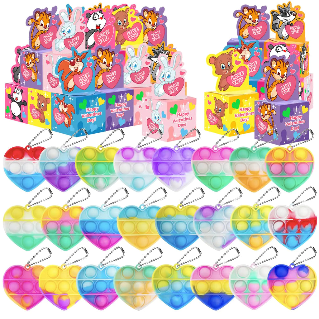 24 Pack Valentines Day Gifts for Kids Pop Fidget Toy Party Favor Set with Greeting Card Boxes for Kids Girls Bays Valentine Heart Pop Stress Relief Fidget Toys Classroom Exchange Prizes Gifts