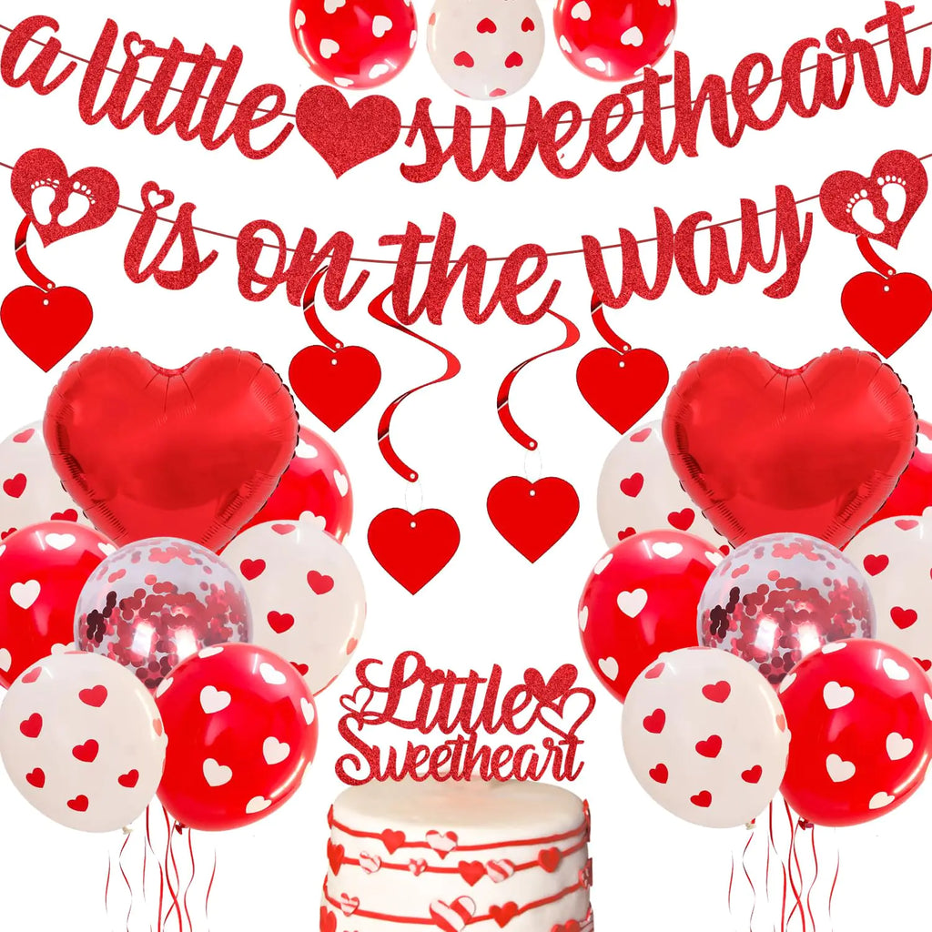 Valentines Day Baby Shower Decorations Balloons Valentines Baby Shower Banner A Little Sweetheart is on The Way Banner Valentines Heart Balloons for Valentines Baby Shower Party Decor