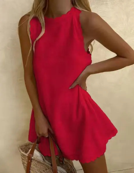 Embroidered Ruffled Women's Dress in Cotton Hemp