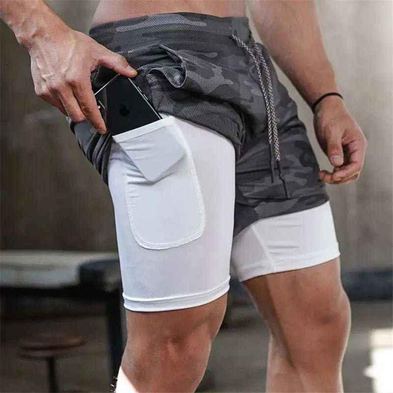 Camo Jogging Workout Shorts for Men - 2-in-1 Design, Quick Dry, Comfortable Fit