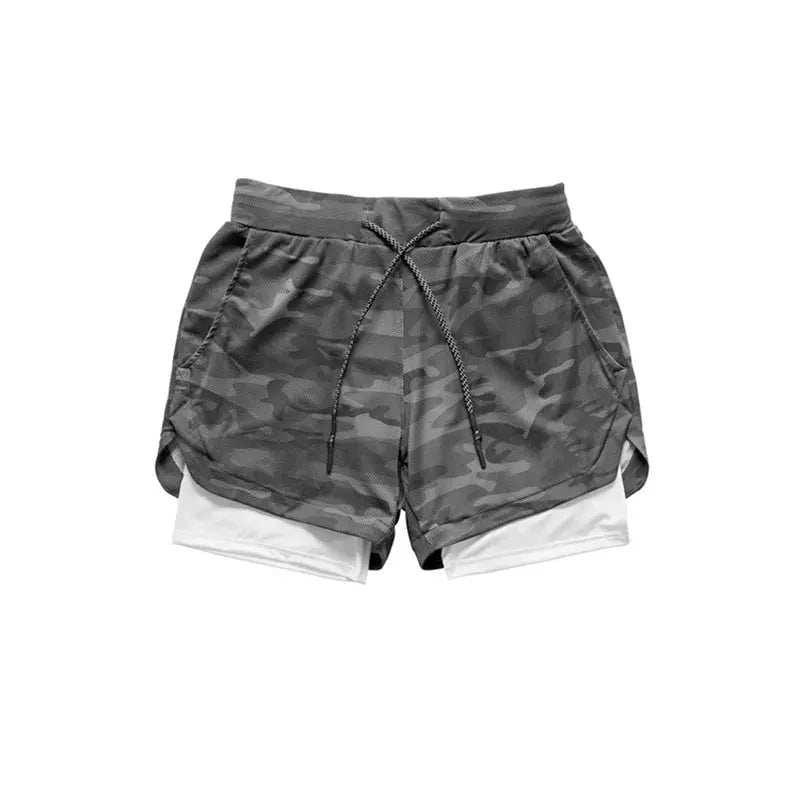 Camo Jogging Workout Shorts for Men - 2-in-1 Design, Quick Dry, Comfortable Fit
