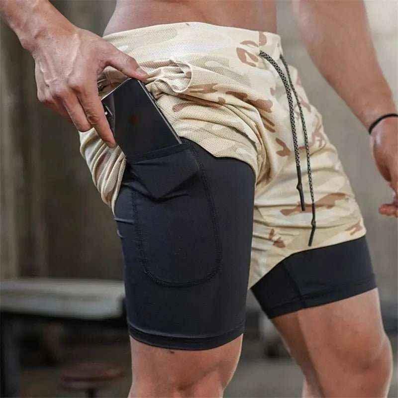 Camo Jogging Workout Shorts for Men - 2-in-1 Design, Quick Dry, Comfortable Fit