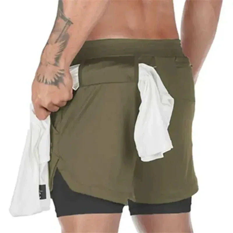 Camo Jogging Workout Shorts for Men - 2-in-1 Design, Quick Dry, Comfortable Fit