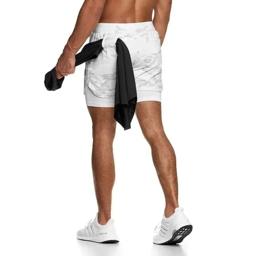 Camo Jogging Workout Shorts for Men - 2-in-1 Design, Quick Dry, Comfortable Fit