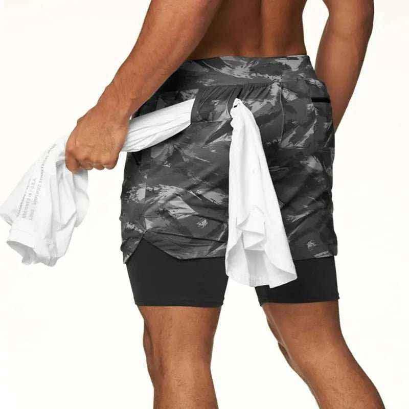 Camo Jogging Workout Shorts for Men - 2-in-1 Design, Quick Dry, Comfortable Fit