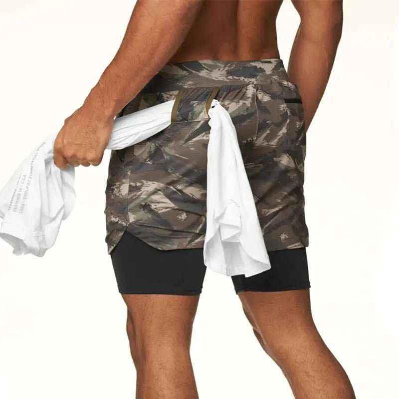 Camo Jogging Workout Shorts for Men - 2-in-1 Design, Quick Dry, Comfortable Fit