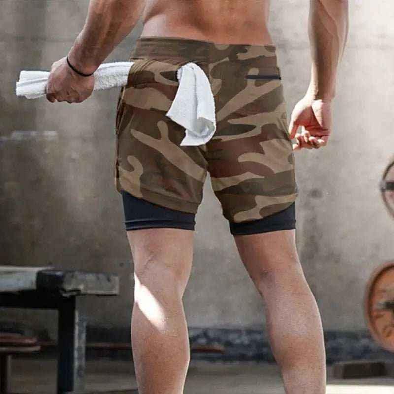 Camo Jogging Workout Shorts for Men - 2-in-1 Design, Quick Dry, Comfortable Fit