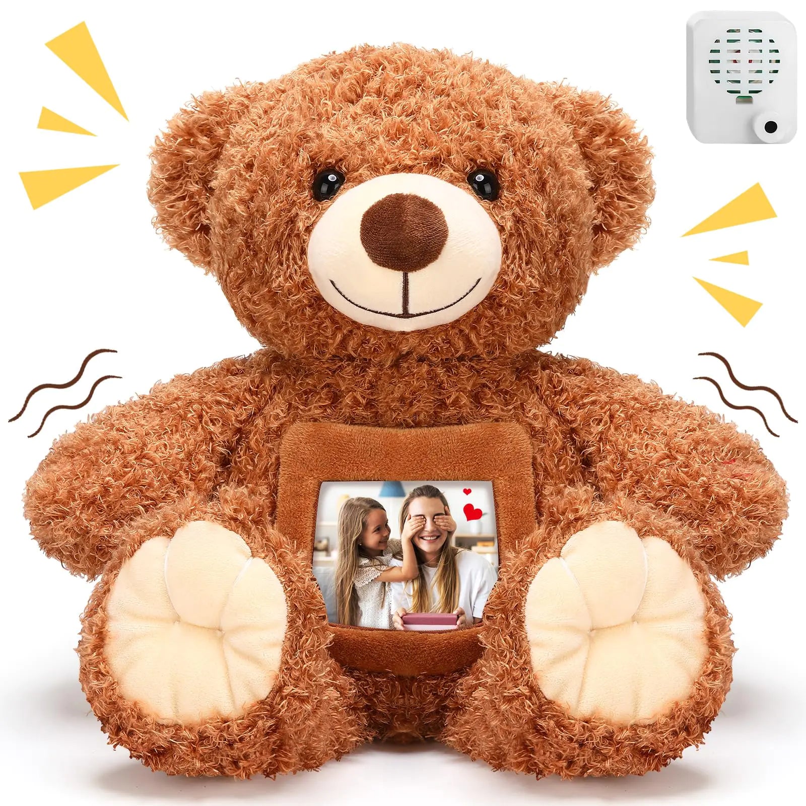 Liliful Bear Stuffed Animal Recorder Valentine Bear with Voice Recorder 12 Inch Remembrance Bear Plush Toy with Photo Frame Brown Bear Toy for Voice Recording Baby Shower Wedding Gifts(Dark Brown)