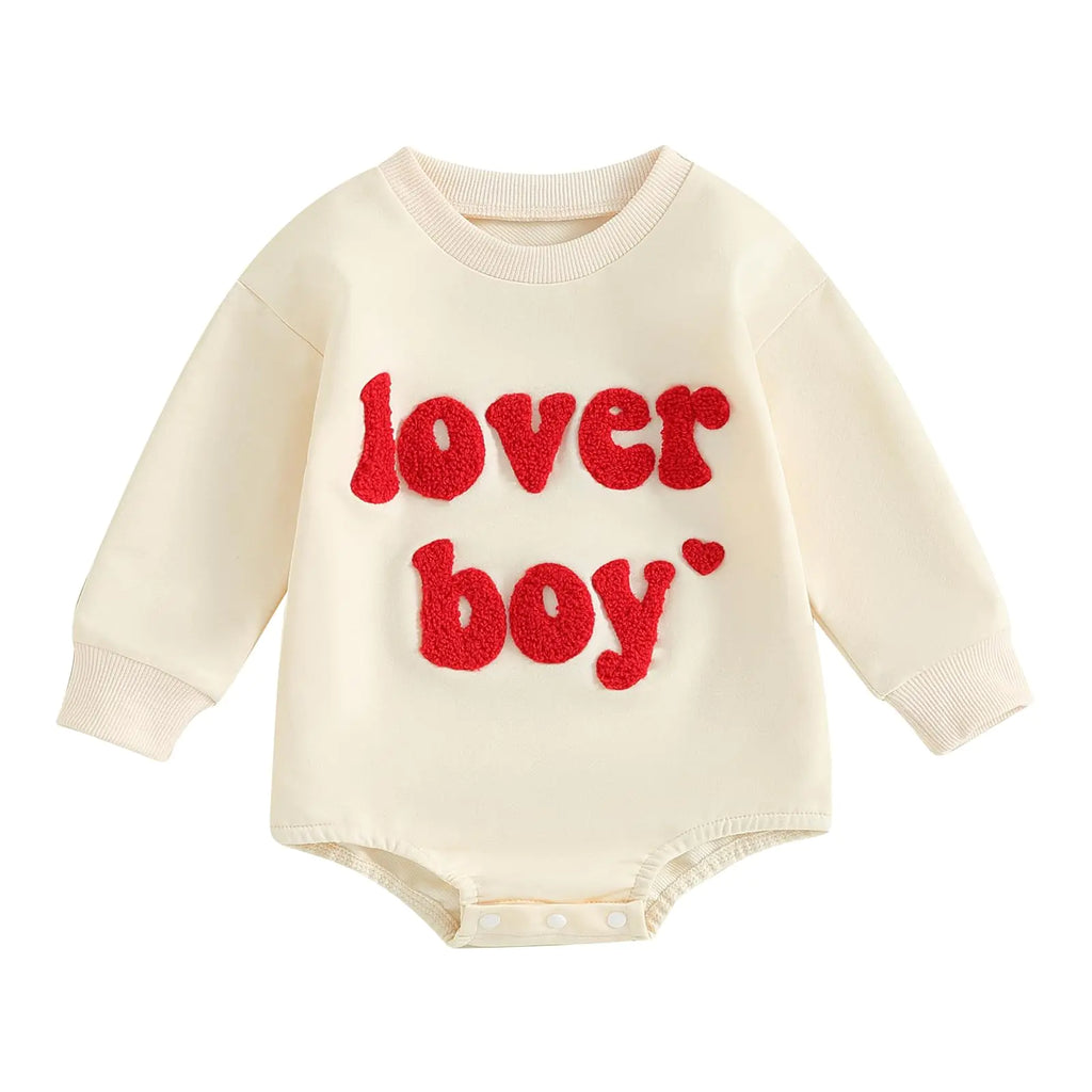 DuAnyozu My First Valentines Day Baby Boy Girl Outfit Newborn Infant Sweatshirt Romper Bubble Onesie Valentines Baby Clothes (Lover Boy Beige 0-3 Months)