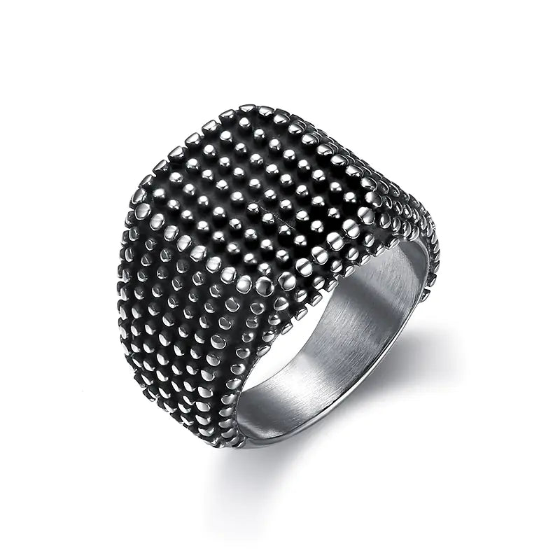 Men's Retro Black Square Hemp Dot Fashion Ring