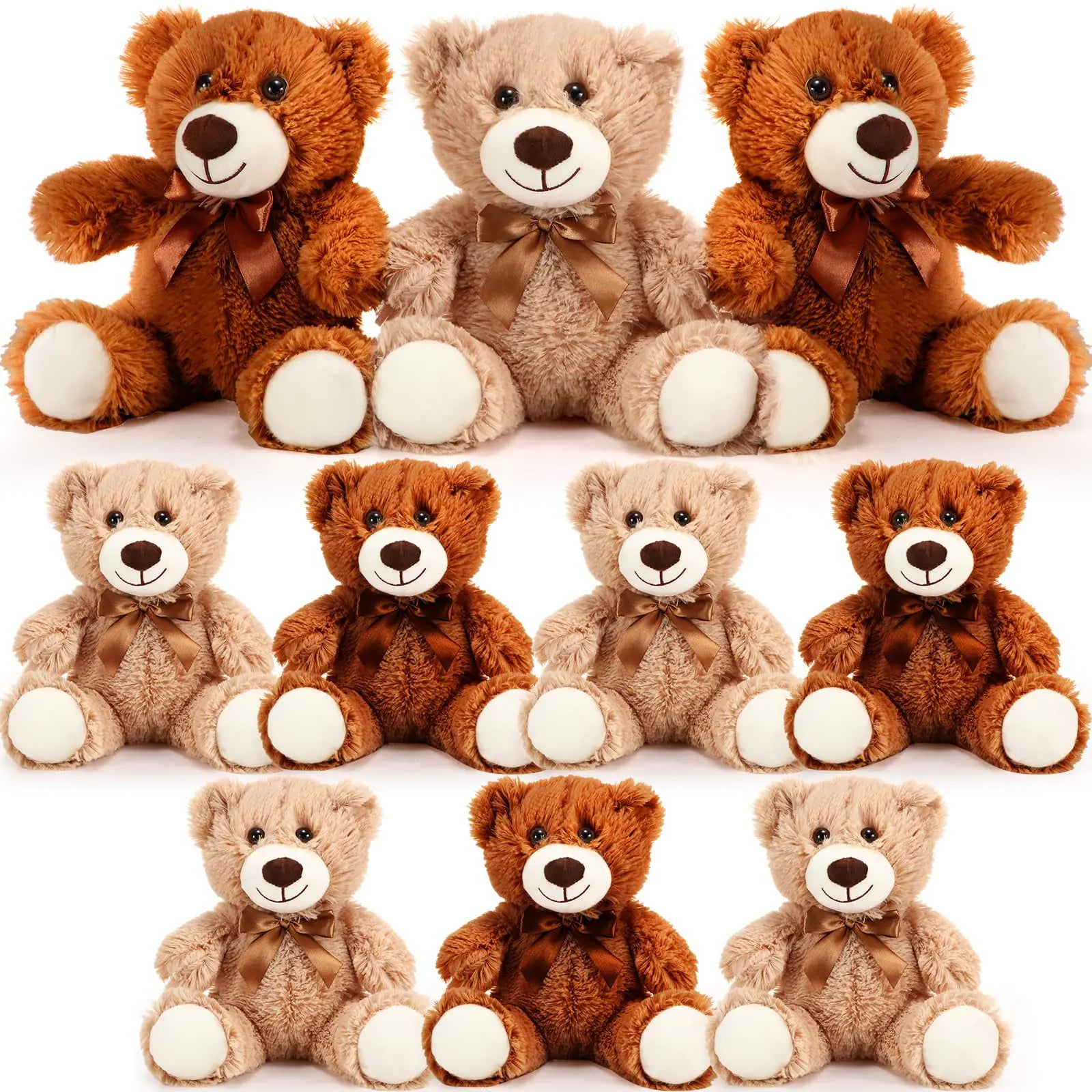 Skylety 10 Pcs Valentines Day Gifts for Her Him Valentines Bears Bulk 12 Inches Stuffed Animal Plush Toys Plush Toy for Valentines Day Birthday Baby Shower Party Favors(Brown Khaki)