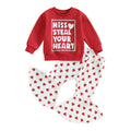 Toddler Baby Girl Valentines Outfit Daddy s Valentine Crewneck Sweatshirt Shirts Flare Pant Valentines Clothes (Red - Miss. Steal Your Heart 6-12 Months)