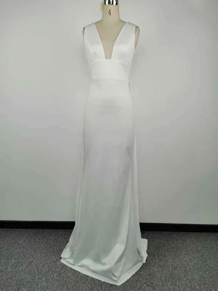 Elegant white V-Neck Evening Dress Women Fine Lace Party Ball Gown Sexy Princess Dress Wedding Gowns Girl