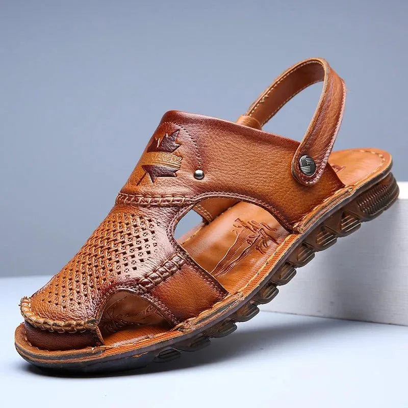 Men Leather Open-Toe Sandals - Dual Use, Black - Sizes BRA36 to BRA46