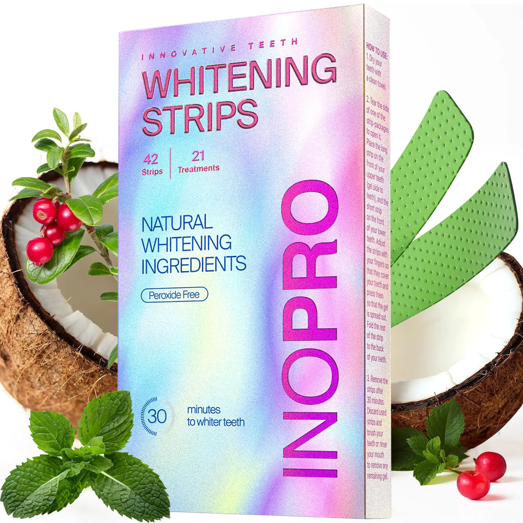 InoPro Teeth Whitening Strips 21 Treatments Kit - Teeth Whitener Peroxide Free Enamel Safe Green White Strips Deep Stains Removal - Instant Teeth Whitening Without The Harm (42 Strips)