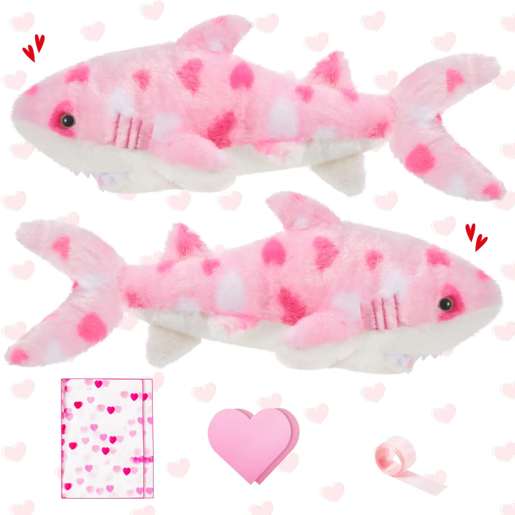 Shappy 2 Sets Valentines Day Plush Stuffed Animal with Heart and Rose Cute Stuffed Animal Toys Valentines Day Wedding Gifts for Boys Girls Couple Mom Girlfriend(Shark)