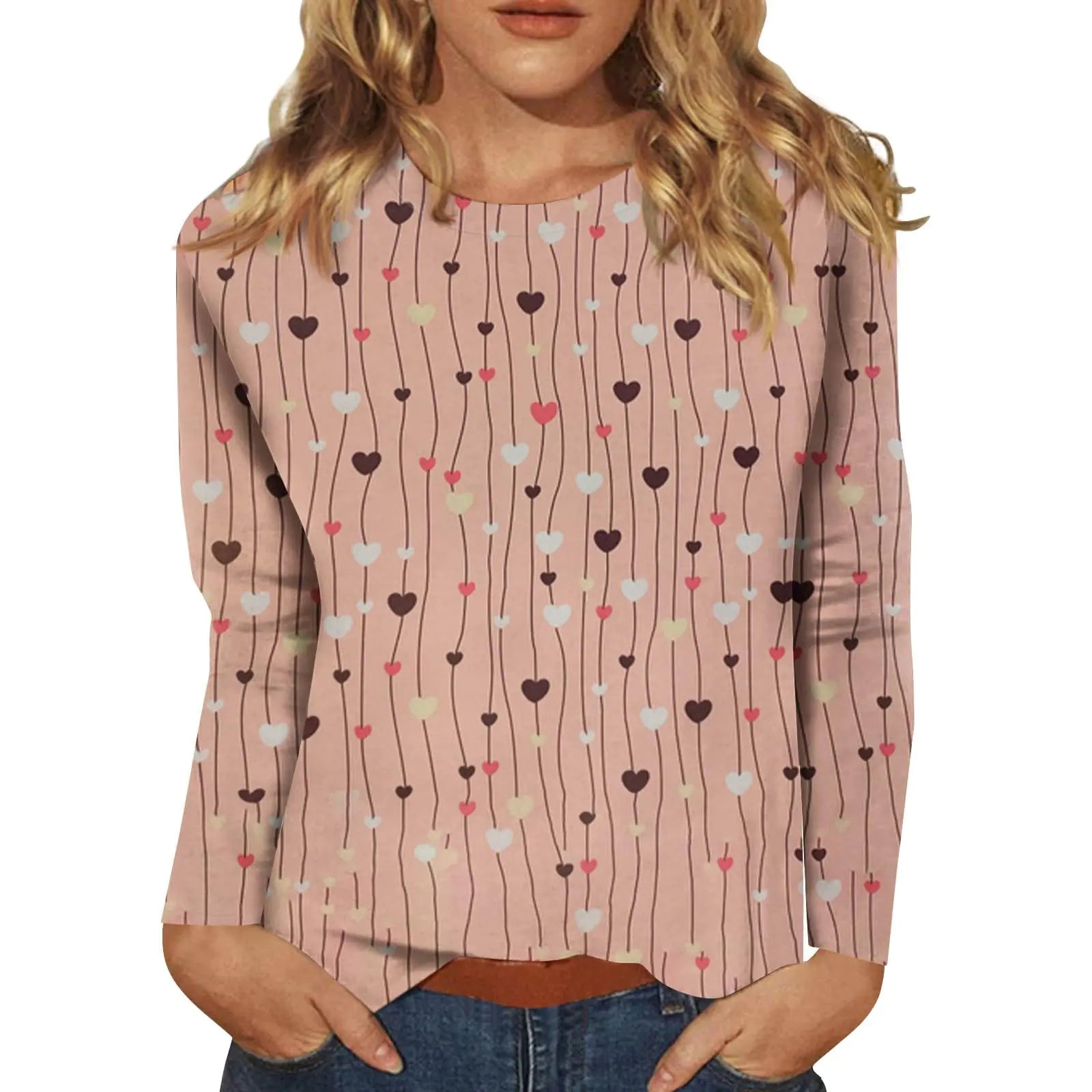 Valentines Outfits for Women Boho Tops for Women Trendy Tops Valentines Day Shirts for Women 2025 Long Sleeve Shirts Cute Heart Print Tops Womens Long Sleeve Tops Trendy Tops for Women YellowL