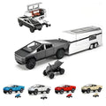 Toy Truck with RV Motorcycle for Boys Girl Women Adult Diecast Metal Tesla Cybertruck Model Pickup Truck 1/32 Toy Race Car with Sound and Light Gift Age for 678 Year Up (Black)