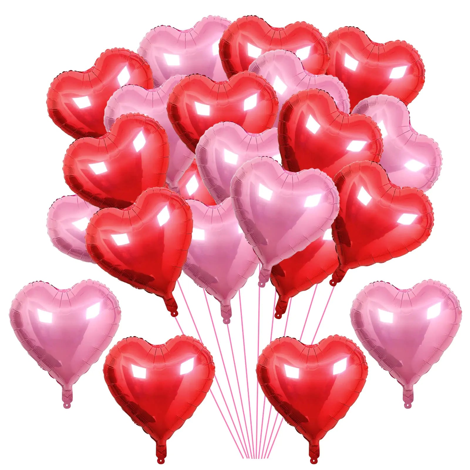 Cieovo 30 Pieces Valentines Day Balloons 18 Inch Red Pink Heart Shaped Foil Balloon Heart Mylar Balloons Decorations for Valentines Sweetest Day Anniversary Romantic Wedding Supplies