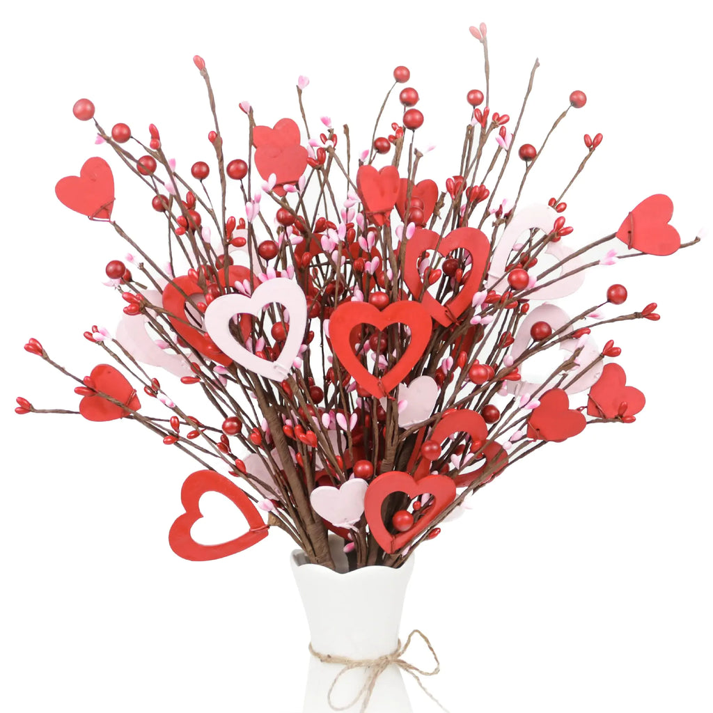 Lotus Hills Cute Valentines Day Decor 6 Pack Red and Pink Wooden Heart Shaped Picks for Valentines Day Decorations Valentines Day Picks for Home Table Decor Valentines Day Gifts