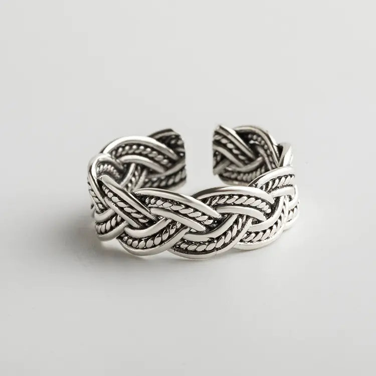 Open-Cut Hemp Rope Silver Ring