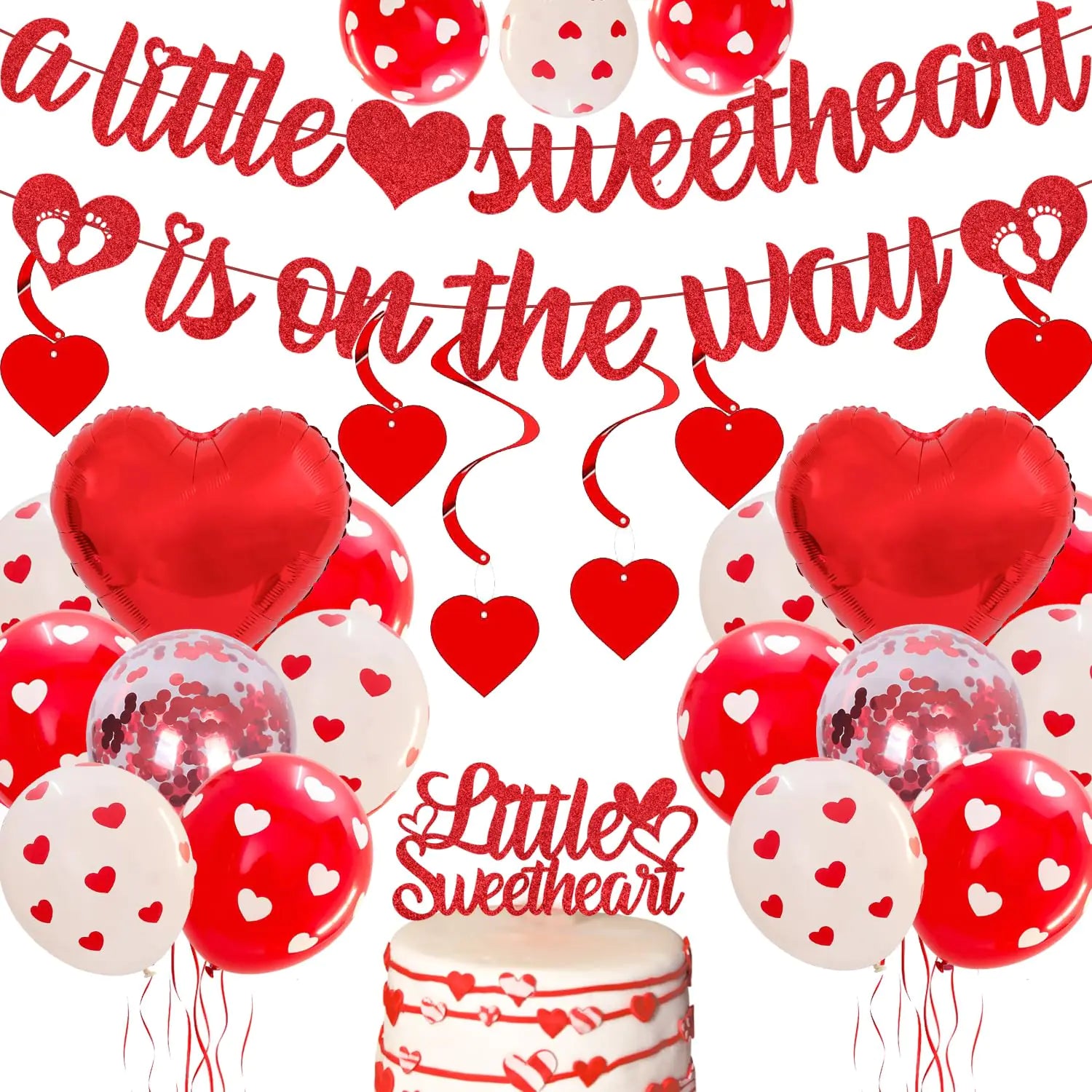 Valentines Day Baby Shower Decorations Balloons Valentines Baby Shower Banner A Little Sweetheart is on The Way Banner Valentines Heart Balloons for Valentines Baby Shower Party Decor
