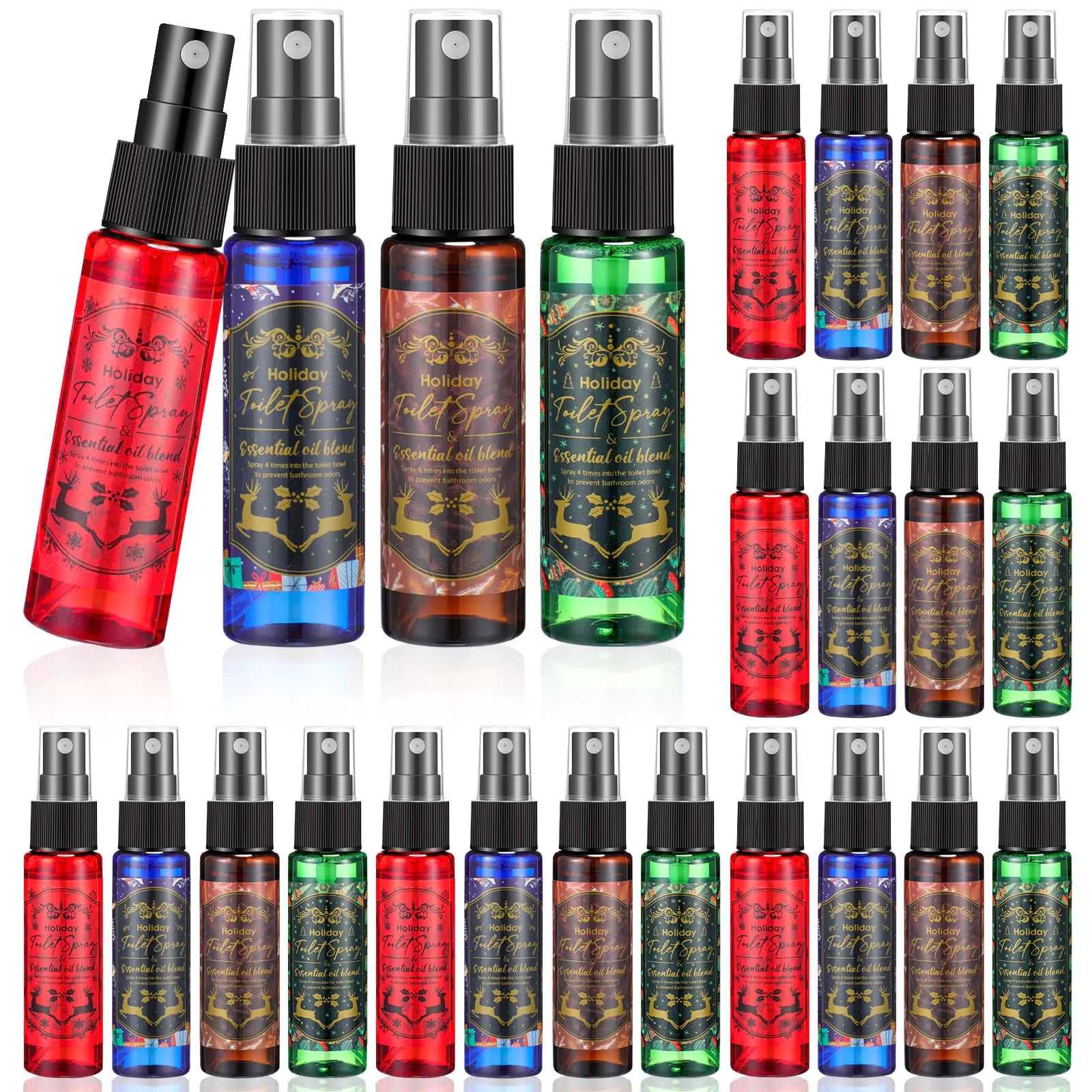 Reallnaive 24 Pcs Valentine Toilet Spray 1 oz Mini Holiday Spray Travel Size Pocket Spray Bathroom Deodorizer Toilet Spray Travel Essentials Christmas Stocking Stuffers Gift for Men Women 4 Scents